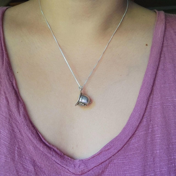 Vintage Sterling Silver Fireman's Helmet Necklace - Picture 2 of 8